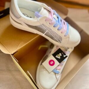 Art Class Kaitlyn Kids Sneakers White Silver Glitter Star Pastel Laces Size 5